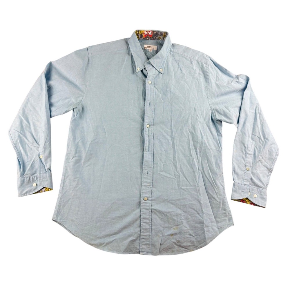 Barneys New York Dress Shirt Men L Blue Floral Trim‎ Button Down Long Sleeve